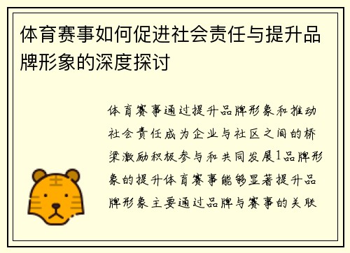 体育赛事如何促进社会责任与提升品牌形象的深度探讨